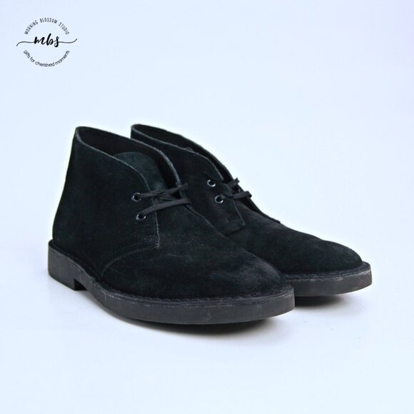 Clarks Bushacre Suede Chukka Desert Boots Black Men 8.5 - Picture 2 of 14